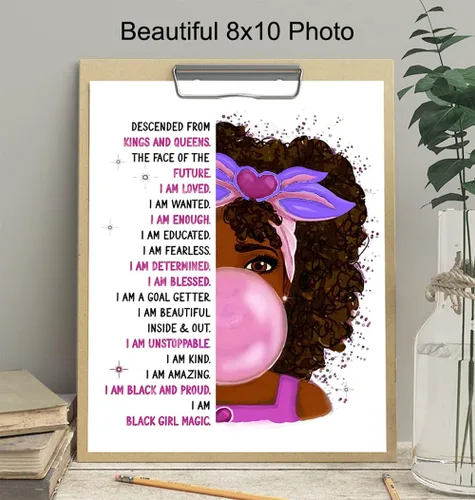 Miniatura 4 de Arte de pared de niña afroamericana, arte negro, decoración de pared con citas positivas inspiradoras, póster de afirmaciones positivas, decoración