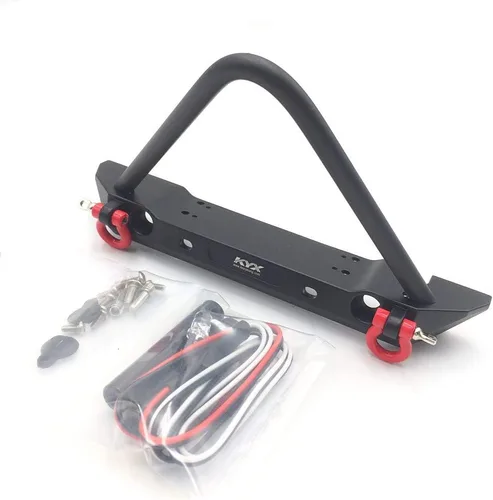 Miniatura 2 de KYX Juego de parachoques delantero y trasero de metal de carreras con luces LED, accesorios para RC Crawler Car Axial SCX10 II 90046 Traxxas TRX-4