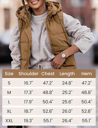 Miniatura 4 de Chaleco acolchado para mujer con capucha extraíble, sin mangas, con cremallera completa, chaqueta acolchada de plumón