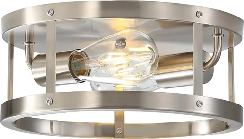 Lámpara de techo industrial de 2 luces, montaje empotrado, níquel cepillado, lámpara de techo moderna para cocina, dormitorio, sala de estar,