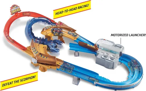Miniatura 2 de Hot Wheels Monster Trucks Scorpion Sting Raceway - Juego de pista de carreras con 1 camión de juguete y 1 coche a escala 1:64, pista de carreras