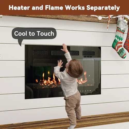 Miniatura 7 de Chimenea eléctrica montada en la pared y empotrada de 36 pulgadas con control remoto temporizador de 8 horas, 12 llamas, pantalla táctil, calentador
