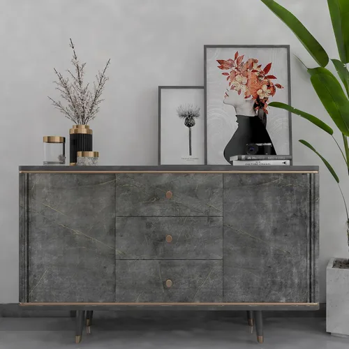 Miniatura 4 de BOMENG Papel Pintado de Mármol Gris 16"x80" Cubiertas de Encimera Brillantes para Despegar y Pegar, Papel de Contacto de Mármol Dorado Grueso, Papel