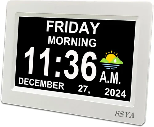 Miniatura 10 de SSYA Reloj de demencia para personas mayores, reloj digital con fecha y día de la semana, DST automático, reloj despertador con calendario grande