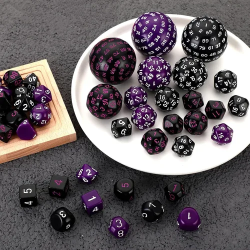 Miniatura 5 de Libima Juego completo de 3 dados poliédricos D3-D100 de 100 caras multicara D100 para juegos de rol y fiestas (colores clásicos)