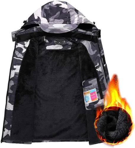 Miniatura 6 de Chaqueta de esquí impermeable de montaña para hombre, resistente al viento, abrigo cálido con capucha para invierno, Nieve