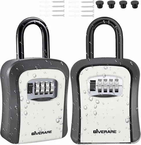 Miniatura 9 de Caja de cerradura para llaves, caja de seguridad de combinación de 4 dígitos, soporte de pared y aleación de metal portátil, impermeable