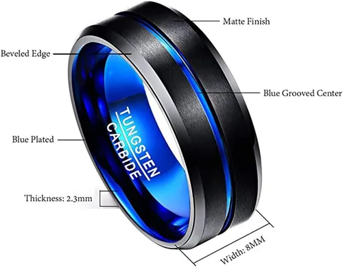 Miniatura 5 de NUNCAD - Anillo de tungsteno de 532, 1564, 516, 2564 pulgadas, para hombres y mujeres, color negro, azul, dorado, oro rosa, plata y bordes