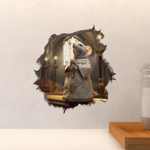Miniatura 4 de Pegatina de pared 3D con agujero de ratón y sacerdote de la iglesia