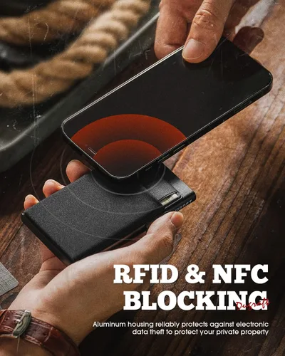 Miniatura 23 de DUGRAFT Tarjetero para tarjetas de crédito con bolsillo para dinero, minimalista, delgado, de aluminio, de metal, para hombres, con bloqueo RFID