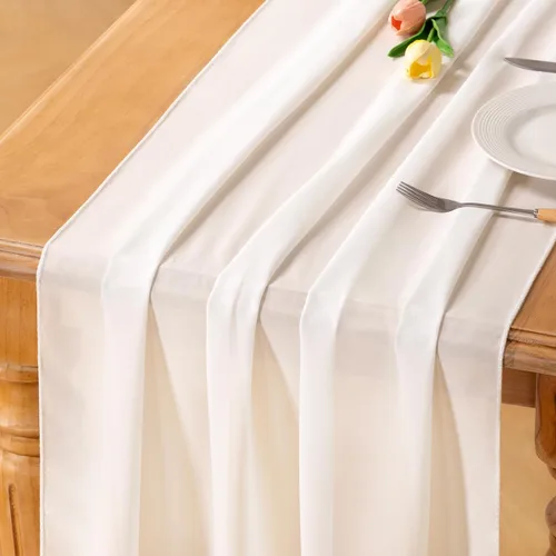 Miniatura 22 de Socomi Camino de mesa de gasa beige para verano, bohemio, rústico, de 10 pies, 29 x 120 pulgadas, decoración de camino de mesa de boda, decoración