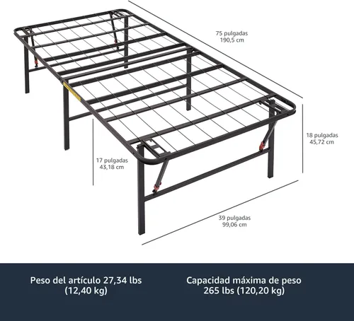 Miniatura 3 de Amazon Basics Base de cama de plataforma de metal plegable con configuración sin herramientas, 18 pulgadas de alto, marco de acero resistente,