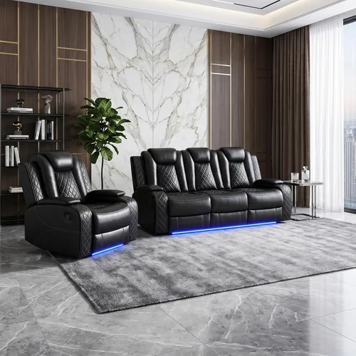 Miniatura 22 de Juegos de muebles de sala de estar, sofá modular reclinable eléctrico con luces LED, juego de sofá de cuero, sofá reclinable para sala de estar