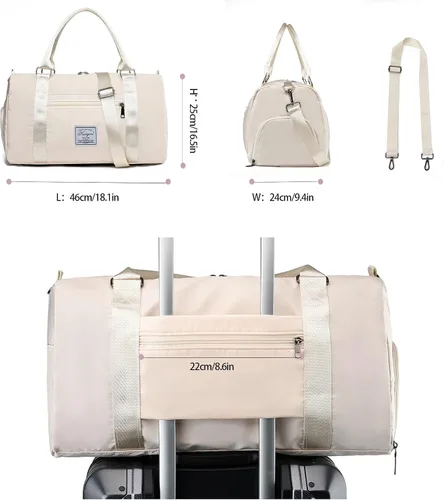 Miniatura 24 de Bolsa de gimnasio con bolsillo húmedo, bolsa de viaje plegable para mujer, bolsa de viaje impermeable para viajes, gimnasio, yoga