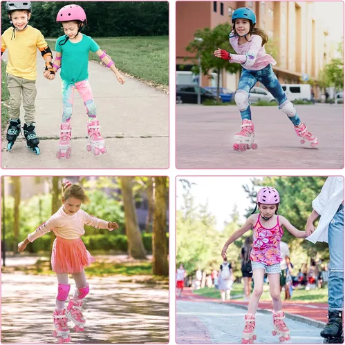 Miniatura 7 de Patines de ruedas para niños y niñas, niños pequeños, principiantes, ajustables, 4 tamaños, patines cuádruples para niños con todas las ruedas