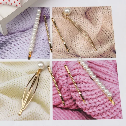 Miniatura 3 de 16 piezas de elegantes horquillas de metal geométricas, pinzas para el cabello con perlas, horquillas de novia doradas, pinzas bobby metálicas