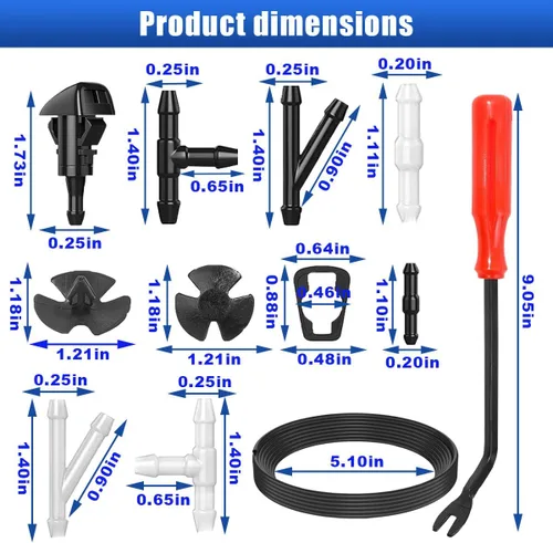 Miniatura 2 de Kit de reemplazo de boquillas de limpiaparabrisas 52 en 1, compatible con Chrysler Dodge Ram