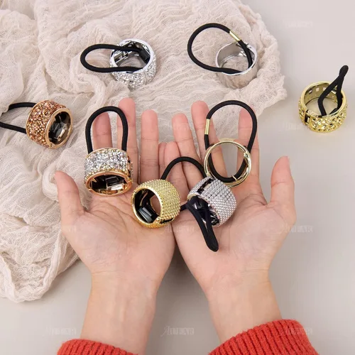 Miniatura 6 de AUEAR, Paquete de 8 soportes para cola de caballo con diamantes de imitación, puños góticos punk, elásticos para mujer, accesorios