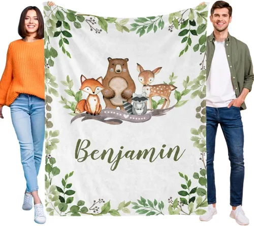 Miniatura 23 de Manta de bebé personalizada de animales del bosque para niños y niñas, manta de bebé personalizada con nombre Adventure Awaits Stuff recién nacido