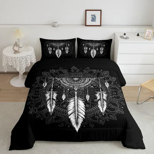 Miniatura 2 de Erosebridal - Juego de edredón atrapasueños tamaño Queen, juego de ropa de cama boho con plumas, juego de colcha mandala para niños, niñas y Ww2707