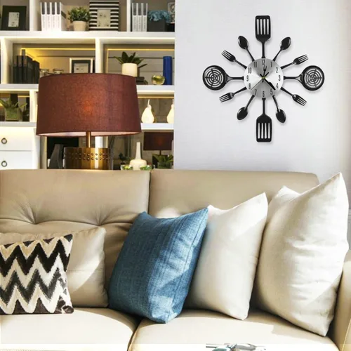 Miniatura 7 de Relojes de pared de cocina de 16 pulgadas con esfera de tenedor y cuchara, movimiento silencioso a pilas, gran decoración de pared y regalos
