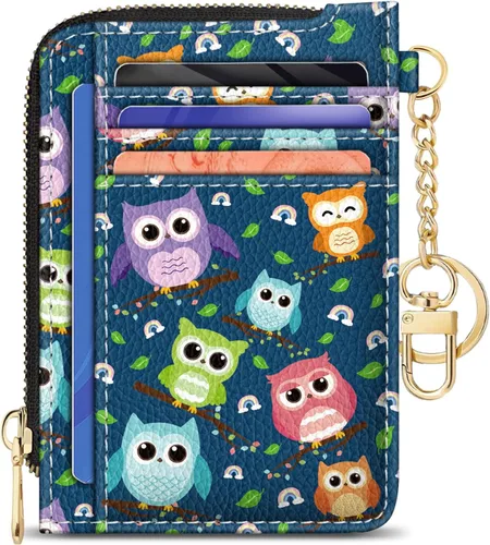 Miniatura 27 de GIANCOMICS Cartera delgada con tarjetero para mujer, funda pequeña con bloqueo Rfid, llavero de bolsillo delgado con cremallera curvada, tarjetero