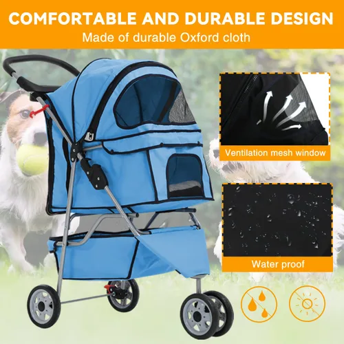 Miniatura 5 de HCY Cochecito plegable para perros, 3 ruedas para mascotas, equipo para mascotas para gatos pequeños y medianos, perros, cachorros con cesta