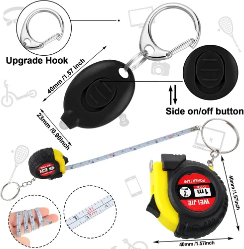 Miniatura 2 de Jutom Juego de 18 llaveros con mini destornillador, cinta métrica, luces LED, regalo para el día del padre, a granel para hombres adultos (colorido)
