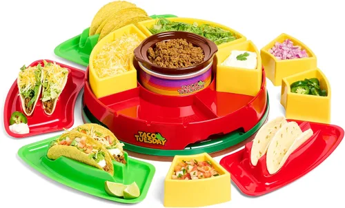 Miniatura 8 de Nostalgia Gameday juego de olla de cocción lenta con calefacción y bandeja giratoria Lazy Susan para servir para fiestas, olla de fondue para salsas