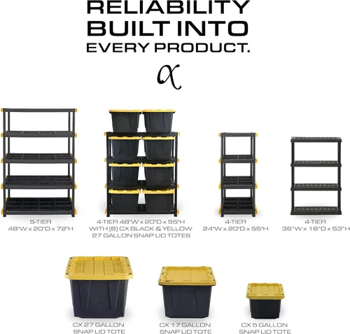 Miniatura 9 de Estantería de almacenamiento original de 4 niveles p/interiores y exteriores, unidad de almacenamiento resistente, color negro y amarillo