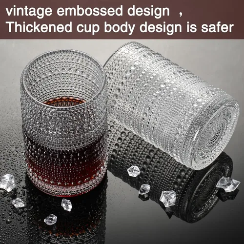 Miniatura 3 de Consou - Juego de 6 vasos grandes de 15 onzas, cristalería de hobnail con base pesada de vidrio grueso Vidrio de bola alta hobnail