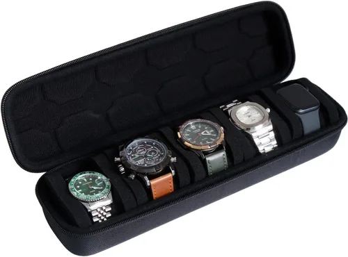 Miniatura 7 de Caja de viaje para relojes Besforu para hombres y mujeres, caja de almacenamiento portátil y organizador para un solo reloj, para relojes de pulsera