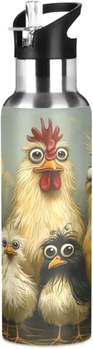 Insulated Water Bottle 32 Oz, Leakproof Water Bottles for Gym Outdoor Travel School, Cute Funny Chickens