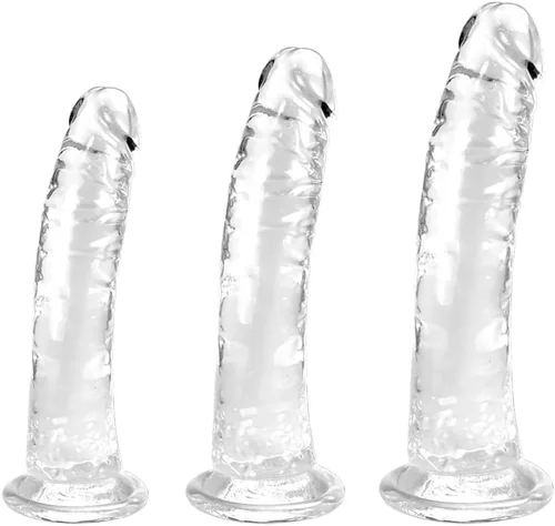 Juego de consolador realista de succión transparente, 3 tamaños (pequeño 6.4 pulgadas, grande 7.4 pulgadas, enorme 9.6 pulgadas) para placer anal y