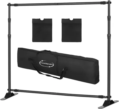 ShowMaven Soporte para telón de fondo, soporte de pancartas resistente ajustable para ferias comerciales, soporte de exhibición de pasos y