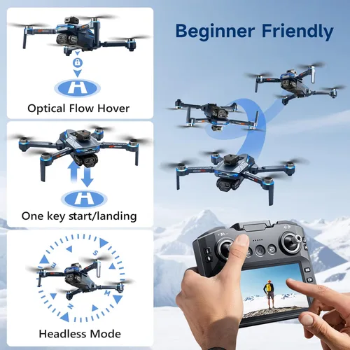 Miniatura 5 de AXNEN Mini dron con cámara HD, FPV RC Drone con pantalla en control remoto, motores sin escobillas, 2 baterías, funda de transporte, cuadricóptero