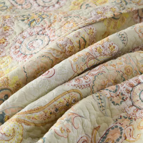 Miniatura 9 de ENASAL - Juego de colcha de algodón, juego de cubrecama reversible Comforter, colcha con estampado floral de cachemira (Amarillo, tamaño King)