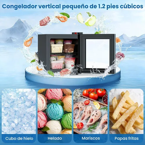 Miniatura 2 de Kndko Mini congelador de 1.2 pies cúbicos con puerta de cristal, 7 ajustes de temperatura ajustables de -10°F a -18°F, congelador pequeño vertical