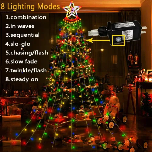 Miniatura 3 de Aokudoni Decoraciones de Navidad al Aire Libre: 3.84m 350LED Luces de Cascada con 8 Modos de Iluminación, Luces de Navidad para Árbol, Casa, Patio