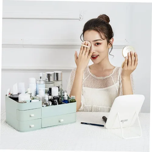 Miniatura 2 de Housoutil 1pc Household Makeup Organizer with Drawer Green Plastic Cosmetic Storage Box for Lipstick Skincare and Brushes Desktop Organizer for