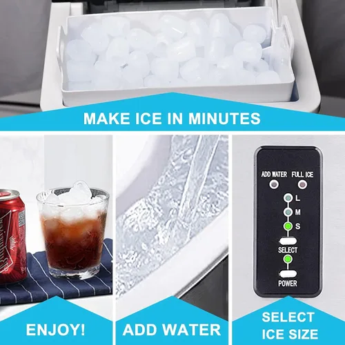Miniatura 2 de Máquina de hacer hielo para encimera, máquina de hielo portátil con bala masticable para casa, oficina, bar, fiesta, 33 libras, acero inoxidable