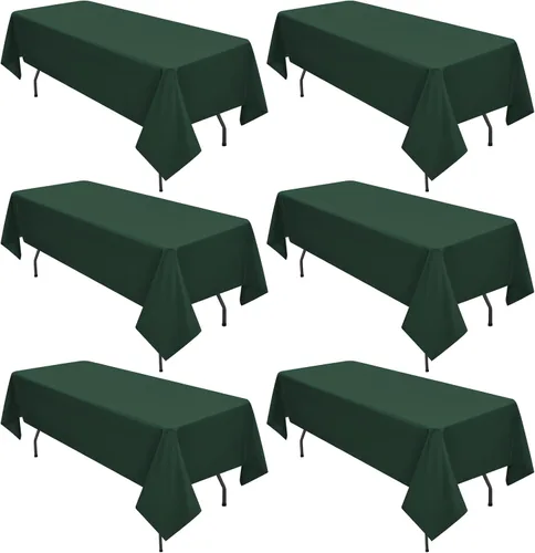 Miniatura 95 de Paquete de 10 manteles de poliéster de 60 x 102 pulgadas, manteles de poliéster beige para mesas rectangulares de 6 pies, resistentes a las manchas