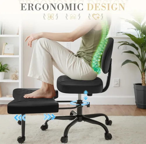 Miniatura 4 de Furmax Silla de oficina ergonómica con patas cruzadas con ruedas, silla de escritorio giratoria de 360° con altura ajustable y reposapiés para TDAH