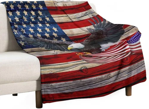 Miniatura 50 de Manta de bandera estadounidense con águila calva, decoración patriótica, forro polar esponjoso, grueso, tamaño grande, suave para sofá, silla, cama