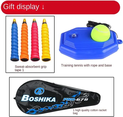 Miniatura 6 de Raquetas de tenis para adultos, raquetas de tenis de 27 pulgadas, juego de raquetas de tenis para 1 jugador con pelota, agarres, base de tenis