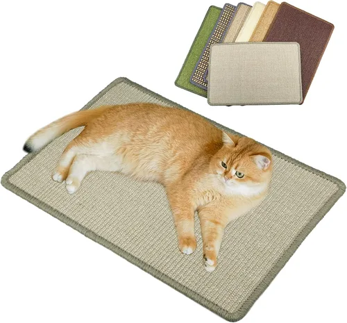 Miniatura 7 de Alfombrilla de rascar para gatos, 23.6 x 15.7 pulgadas, rascadores de sisal natural para gatos de interior con cintas de velcro, tapete para rascar