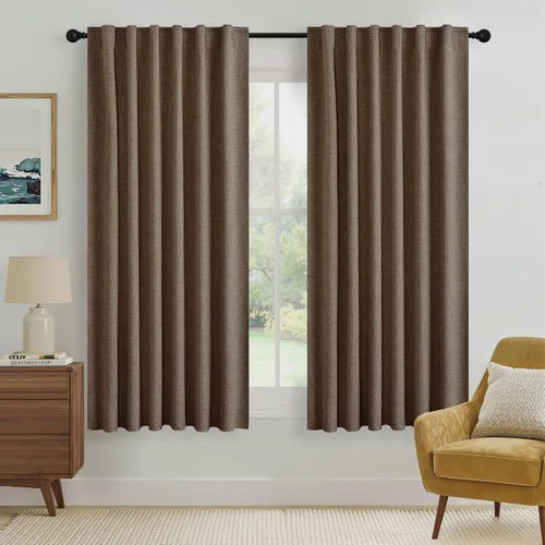 Miniatura 37 de RYB HOME Cortinas cortas opacas 100% marrones, 45 pulgadas de largo, 52 pulgadas de ancho, bloqueo de luz y aislamiento térmico para cocina
