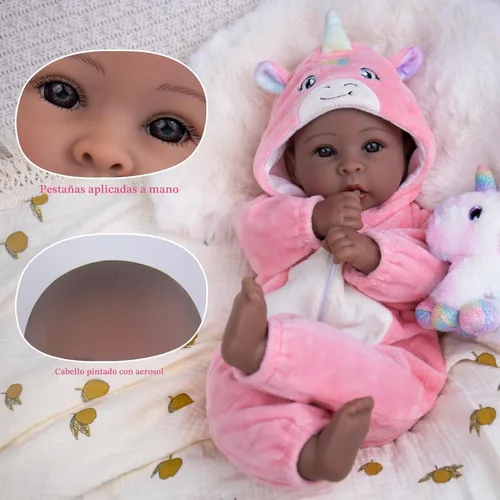 Miniatura 5 de Aori Muñecas Bebé Negras de 17 Pulgadas, Muñeca Negra Realista con Cuerpo Suave de Peso Ligero y Trajes Rosas para Niñas de 3+ Juego
