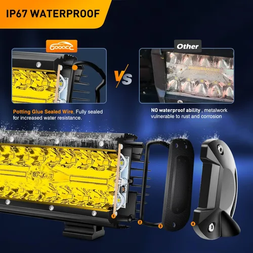Miniatura 6 de GOOACC Barra de luz LED ámbar de triple fila de 12 pulgadas, 240W, 30000LM, combo de inundación y foco, luz de trabajo todoterreno para conducción