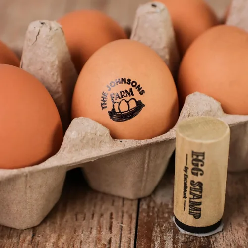 ExcelMark Sello de huevo - Sello de goma personalizado para huevos - Granja de pollos (diseño 2)